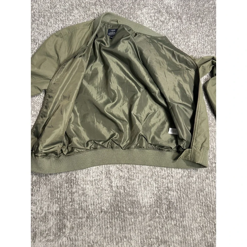 J Crew Jacket Mens Large Green Military Style Bomber Flight Cotton Poplin Zip